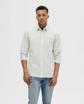 Мужская однотонная узкая рубашка из органического хлопка Selected, светло-синий