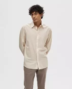 Мужская однотонная узкая рубашка из органического хлопка Selected, бежевый