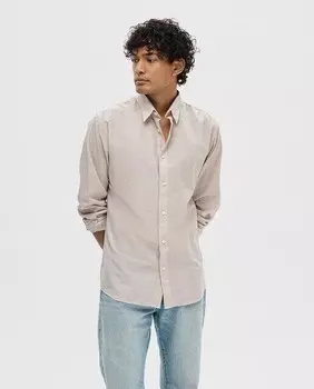 Мужская однотонная узкая рубашка из органического хлопка Selected, светло-бежевый