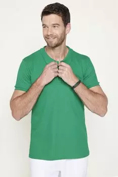 Мужская однотонная зеленая футболка из хлопка пике с воротником поло и воротником-поло TUDORS, зеленый