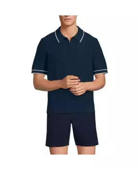 Мужская охлаждающая поло-водолазка с коротким рукавом на молнии Lands' End, синий