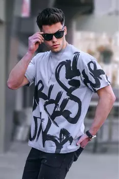 Мужская окрашенная серая футболка с рисунком Overfit 5811 Madmext, серый