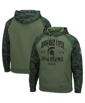 Мужская оливковая, камуфляжная толстовка с капюшоном и регланами michigan state spartans oht в стиле милитари Colosseum, мульти