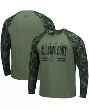 Мужская оливково-камуфляжная футболка Oklahoma State Cowboys OHT Military-Inspired Appreciation Raglan с длинным рукавом Colosseum, зеленый
