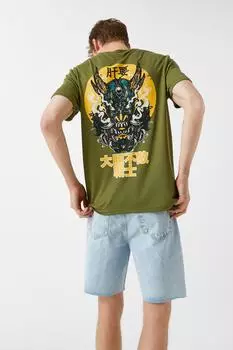 Мужская оливково-зеленая футболка 1YAM11937HK Koton, зеленый