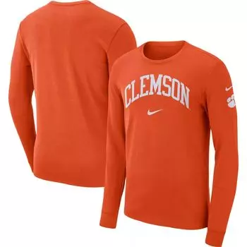 Мужская оранжевая футболка с длинным рукавом Clemson Tigers Arch 2-Hit Nike