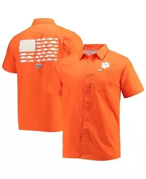 Мужская оранжевая рубашка clemson tigers slack tide camp на пуговицах Columbia