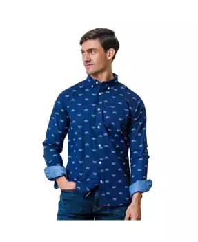 Мужская органическая рубашка на пуговицах с длинным рукавом из стрейч-поплина Hope & Henry, синий