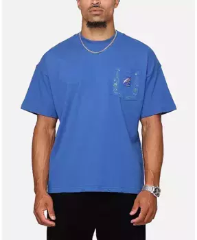 Мужская оверсайз футболка с цветочным принтом и карманом CARRE, синий