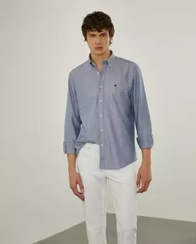 Мужская оксфордская рубашка классического кроя однотонного Lion Of Porches, темно-синий