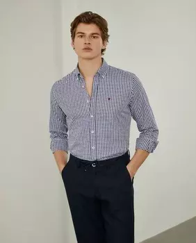 Мужская оксфордская рубашка приталенного кроя с клетчатым принтом Lion Of Porches, синий