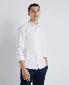 Мужская оксфордская рубашка с длинным рукавом и принтом Easy Wear, белый