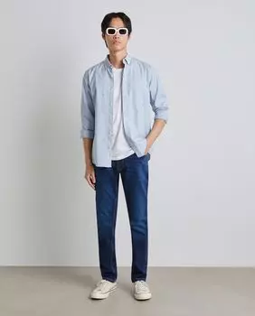 Мужская оксфордская рубашка с длинными рукавами и принтом Easy Wear, светло-синий