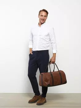 Мужская оксфордская рубашка стандартного кроя с длинным рукавом и рисунком LCWAIKIKI Classic, белый печатный