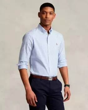 Мужская оксфордская рубашка стрейч стандартного кроя Polo Ralph Lauren, синий