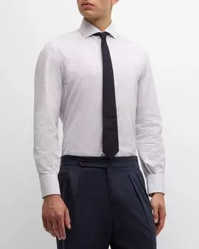 Мужская оксфордская спортивная рубашка в полоску Bacchetta Brunello Cucinelli, цвет White/Light Blue