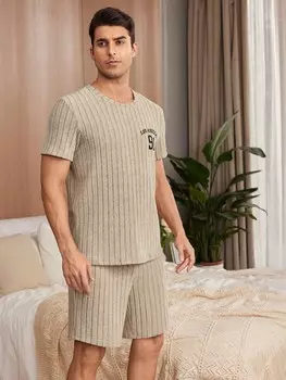 Мужская пижама Couped Up с футболкой с короткими рукавами и шортами с простым буквенным принтом Shein, серый