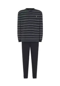 Мужская пижама длинная на пуговицах, вязанная в полоску, черная El Bho NOCTURNO, черный