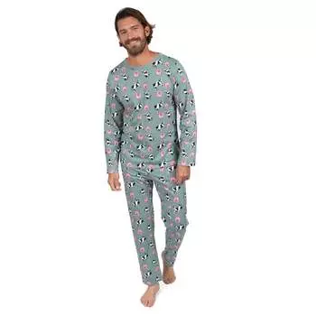 Мужская пижама из двух частей из хлопка свободного кроя, цвет коровий зеленый Leveret