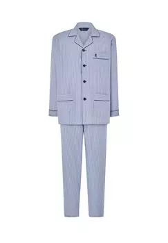 Мужская пижама из поплина с длинным воротником с лацканами в полоску синего цвета El Bho NOCTURNO, синий