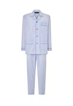 Мужская пижама из поплина с длинным воротником с лацканами в полоску синего цвета El Bho NOCTURNO, синий
