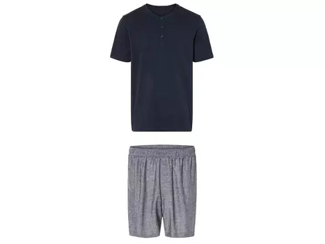 Мужская пижама Livergy, короткая, из чистого хлопка, темно-синий/серый