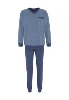 Мужская пижама с длинным рукавом и V-образным вырезом Dunmore, синий