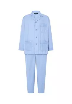 Мужская пижама с длинным воротником с лацканами атласная однотонная синяя El Bho NOCTURNO, синий