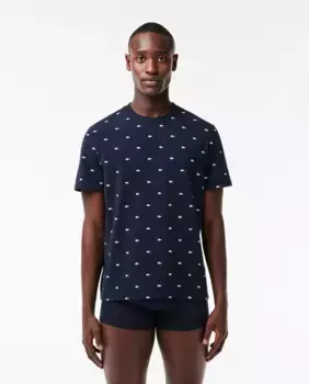 Мужская пижама с крокодиловым принтом синего цвета Lacoste, темно-синий