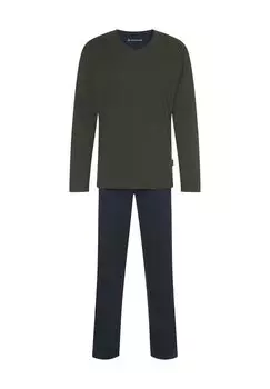 Мужская пижама с v-образным вырезом и логотипом TOM TAILOR, цвет Green Dark
