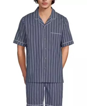 Мужская пижамная рубашка Essential с коротким рукавом Lands' End, синий