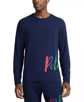 Мужская пижамная рубашка с длинными рукавами и круглым вырезом Polo Ralph Lauren, синий