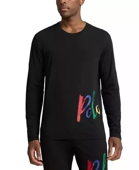 Мужская пижамная рубашка с длинными рукавами и круглым вырезом Polo Ralph Lauren, черный