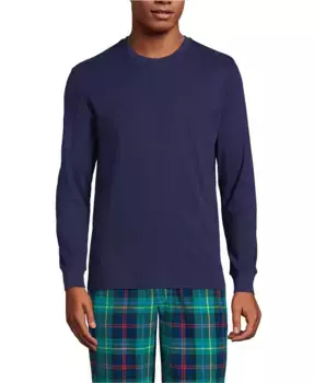 Мужская пижамная рубашка с вязаным рубчиком и круглым вырезом Lands' End, синий