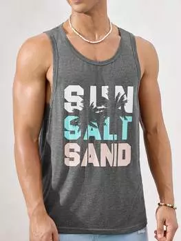 Мужская пляжная одежда Manfinity VCAY для отдыха — легкая, дышащая, трикотажная с узором для серфинга. Гавайские пальмы и серая майка с буквенным принтом для лета, серый