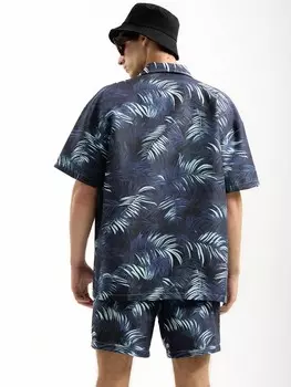 Мужская пляжная рубашка с короткими рукавами с принтом на пуговицах и шорты с карманами на шнурке, летний комплект Manfinity, мультиколор