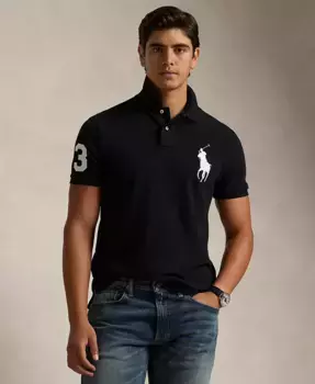 Мужская поло Big Pony Custom Slim Fit с сетчатой тканью Polo Ralph Lauren, черный