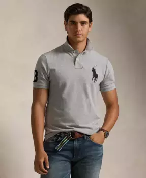 Мужская поло Big Pony Custom Slim Fit с сетчатой тканью Polo Ralph Lauren, серый