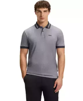 Мужская поло из хлопкового пике с принтом в горошек Hugo Boss, серый