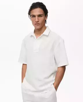 Мужская поло из лиоцелла и льна Regular-Fit MANGO, белый