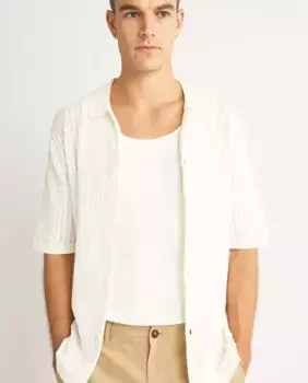 Мужская поло Knit Button Down с коротким рукавом на пуговицах Rhythm, цвет Crudo