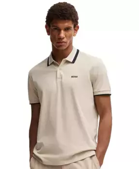 Мужская поло Paddy Regular Fit с контрастными полосками Hugo Boss, коричневый/бежевый