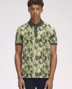 Мужская поло с коротким рукавом и абстрактным принтом Fred Perry, зеленый