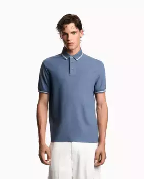 Мужская поло с коротким рукавом и контрастным воротником Emporio Armani, светло-голубой