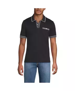 Мужская поло с коротким рукавом и накладным карманом из ткани пима Lands' End, черный