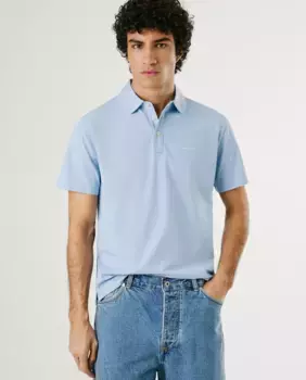 Мужская поло с коротким рукавом и вышитым логотипом Pepe Jeans, синий