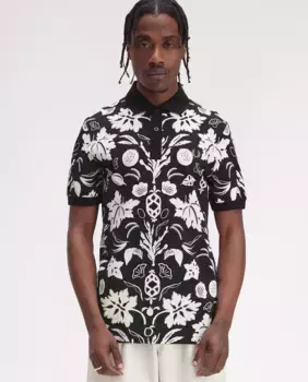 Мужская поло с коротким рукавом в цветочном принте Fred Perry, черный