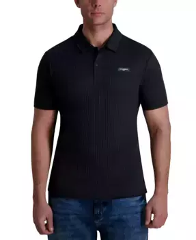 Мужская поло с логотипом и ребристой вязкой KARL LAGERFELD PARIS, черный