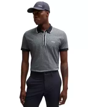 Мужская поло с полосатыми манжетами Hugo Boss, синий