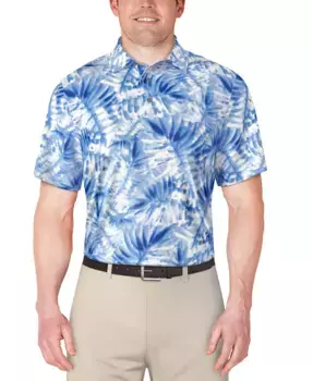 Мужская поло с тропическим принтом в виде листьев PGA TOUR, синий